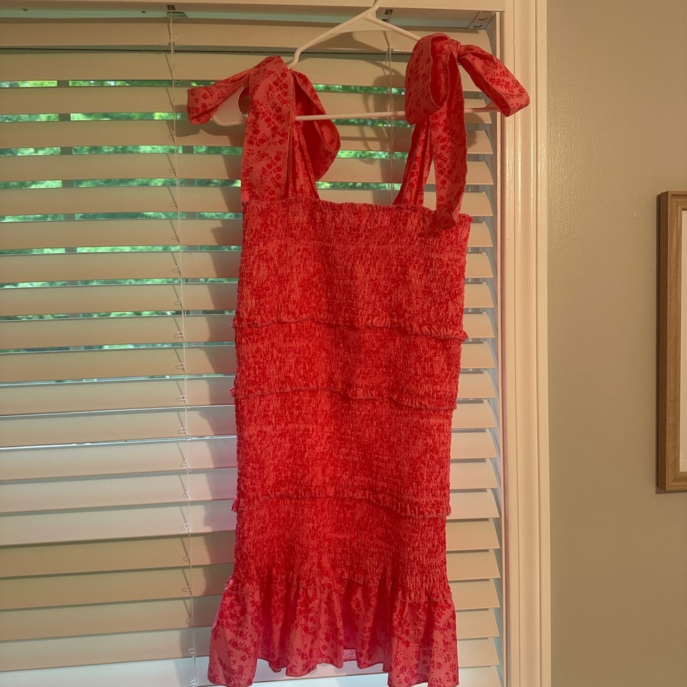 Pink Floral Ruched Mini Dress with Bow Straps